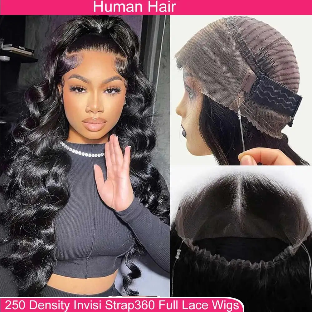 Lace Front Wigs Human Hair Drawstring Pre Plucked Hidden Strap HD Full