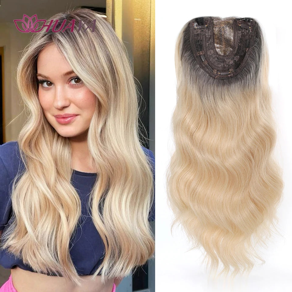 Synthetic Topper Wigs Wavy Hairpin Clip On Top of Woman's Head Hair