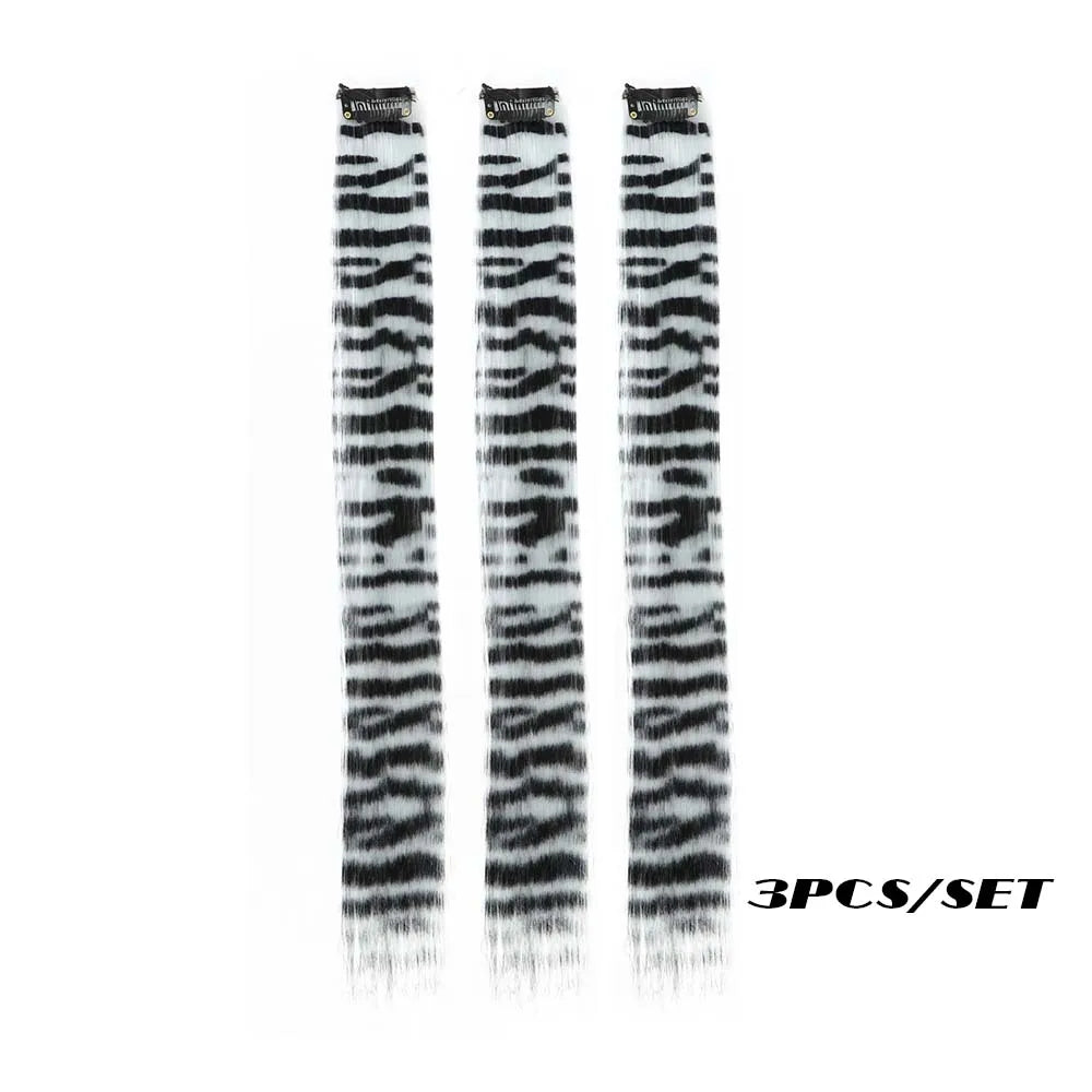 Colorful Long Straight Synthetic Clip-In Hair Extensions, 3 Pack, Party