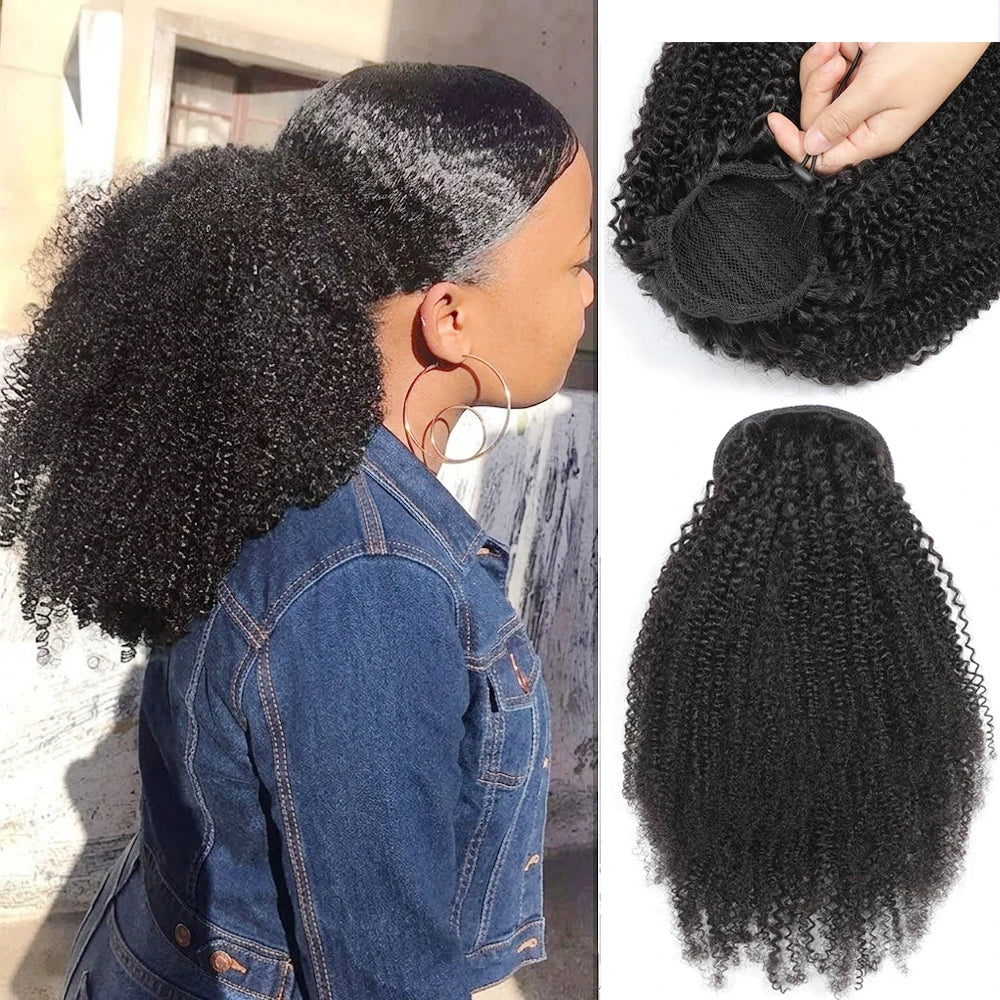 100G 140G 100% Human Hair Kinky Curly Ponytail Drawstring Extensions Vietnamese Natural