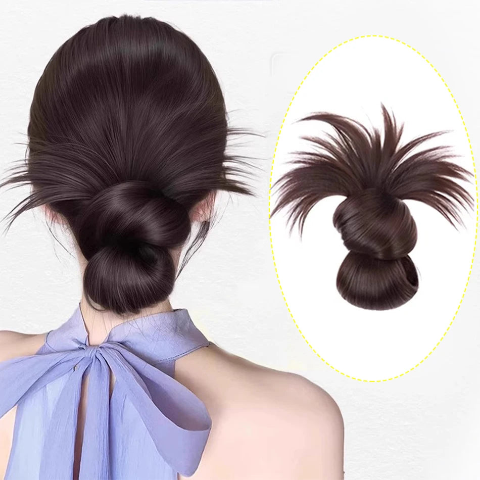 8Inch Elegant Synthetic Half-tie Hair Bun With Claw Clip Lazy Women's Chicken Feather Bun Wig Low Ponytail with Floral Accents