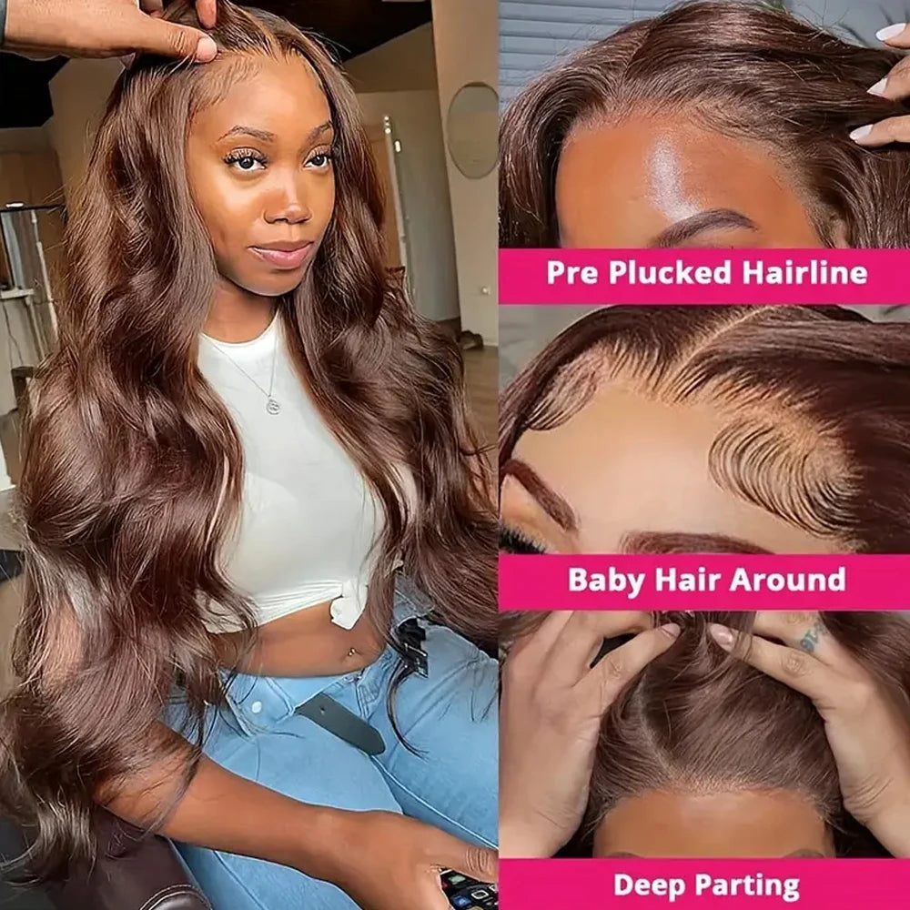 13x4 Chocolate Brown Body Wave Lace Front Wigs Heat Resistant Fiber Reddish
