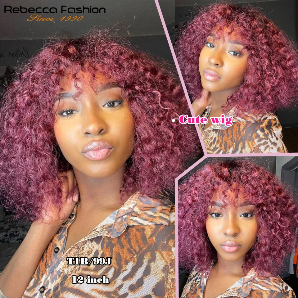 Jerry Curly Human Hair Wigs Bangs Full Machine Made Highlight Honey Blonde