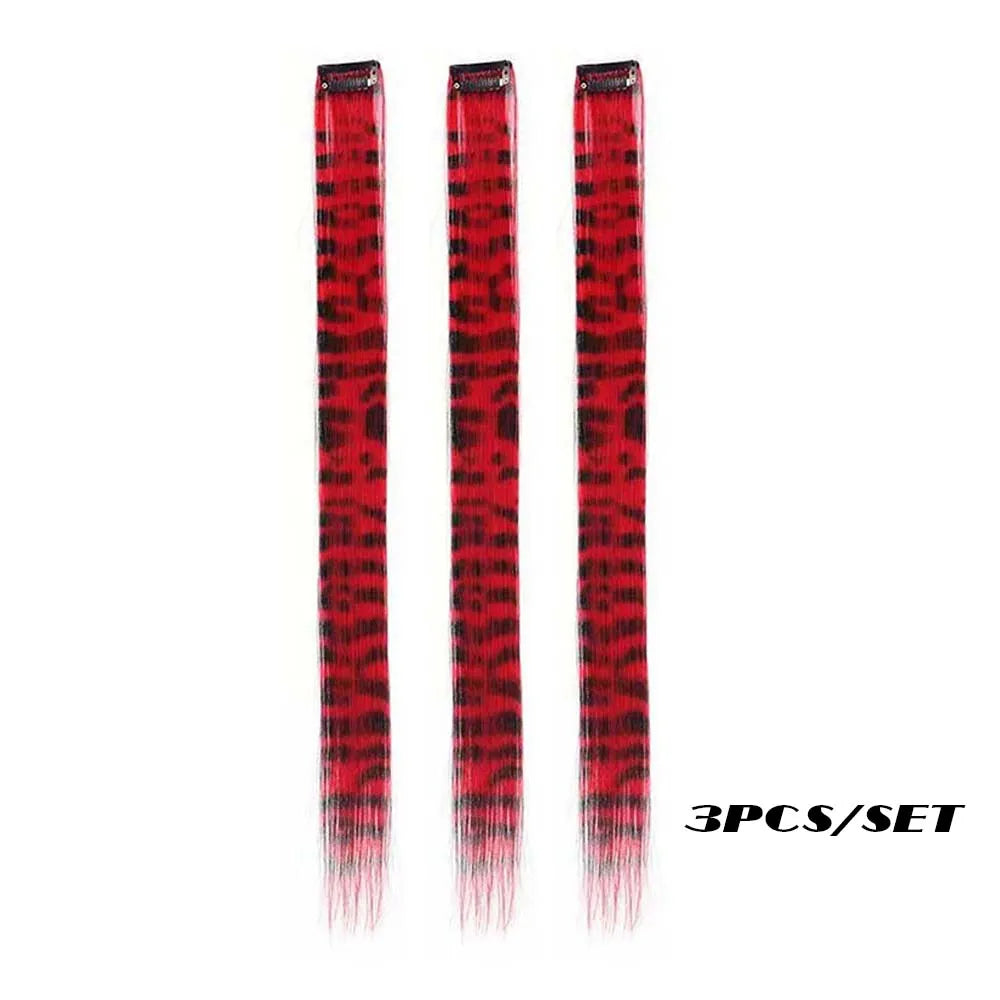 Colorful Long Straight Synthetic Clip-In Hair Extensions, 3 Pack, Party