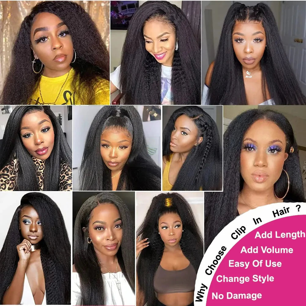 Seamless Kinky Straight Clip in Hair Extensions Brazilian Virgin Human Ins