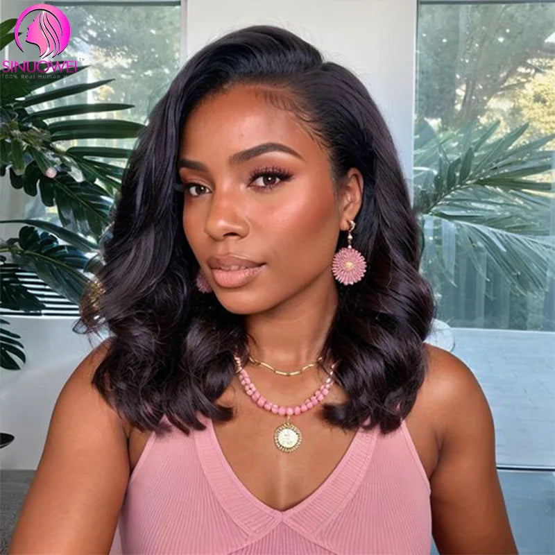 Body Wave Short Bob Wigs Human Hair, 13x4 Transparent Lace Front Brazilian