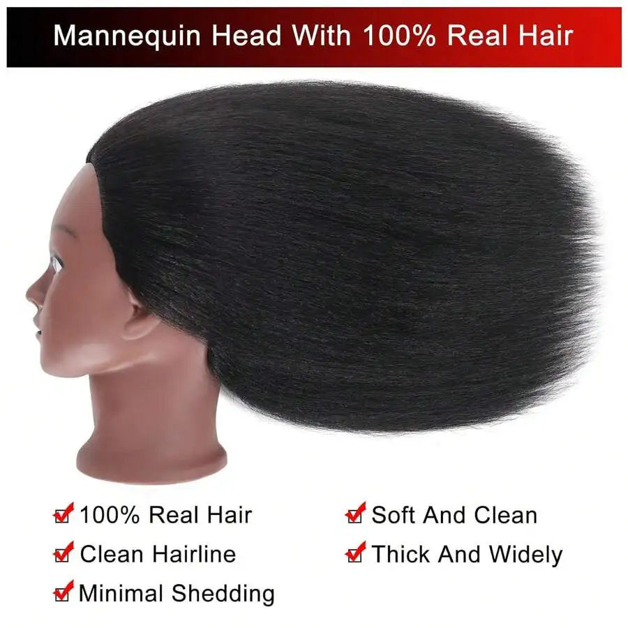 100% Real Hair Mannequin Head 16' Human Hairdresser Training Practice Professional Cosmetology