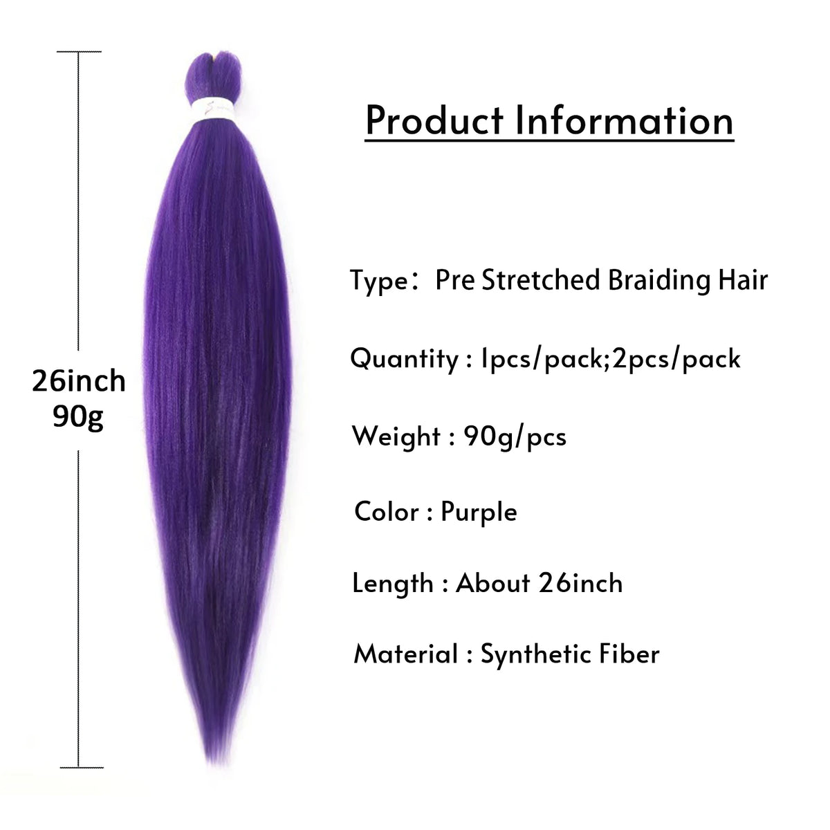 Purple Hair Extensions 26inch Long Braiding Pre Stretched Synthetic Girls Kpop