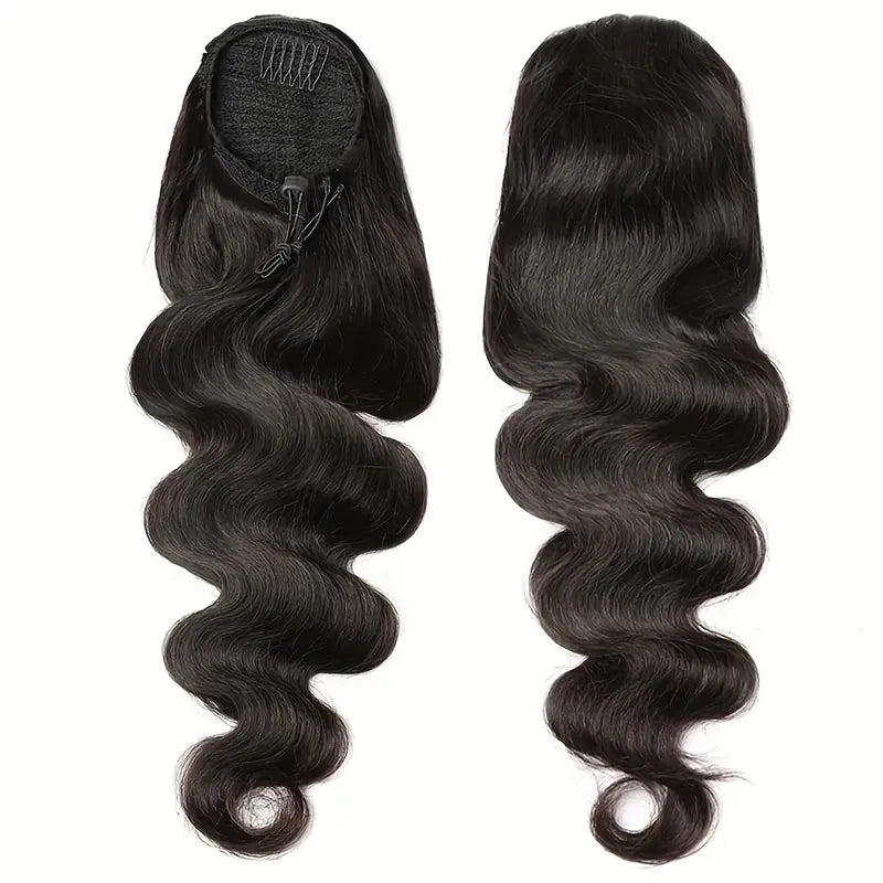 Body Wave Human Hair Drawstring Ponytail Extensions Remy, 100% Natural Clip in