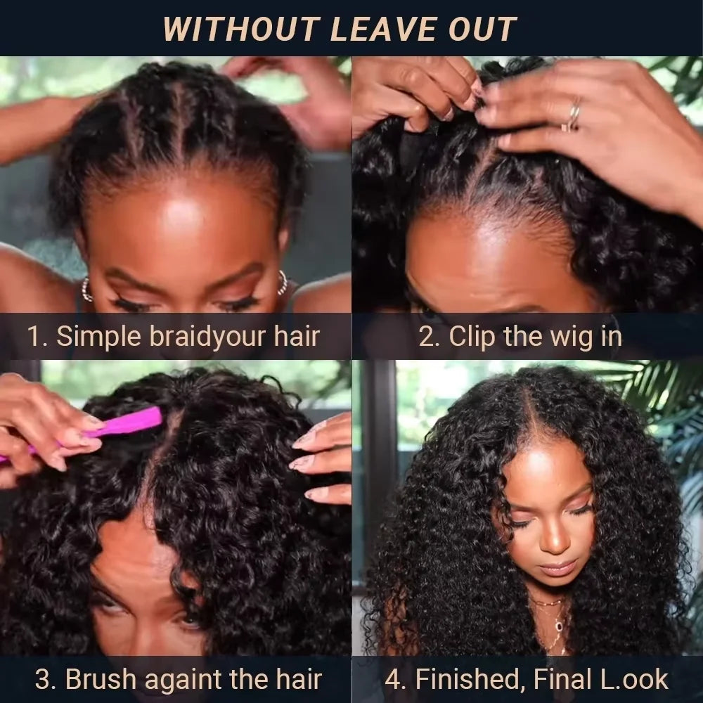 Upgraded V Part Wig Kinky Curly Install Brazilian 30Inch, 300% Density Deep