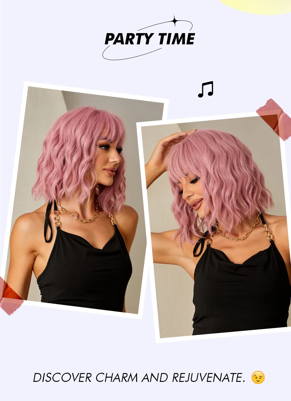 Pink BOBO Synthetic Wigs Short Natural Wave Hair Wig Party Daily High Density Heat Resistant