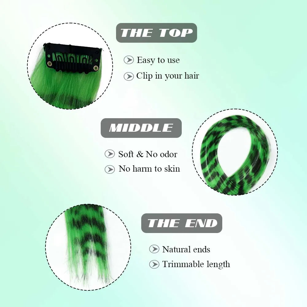 Colorful Long Straight Synthetic Clip-In Hair Extensions, 3 Pack, Party