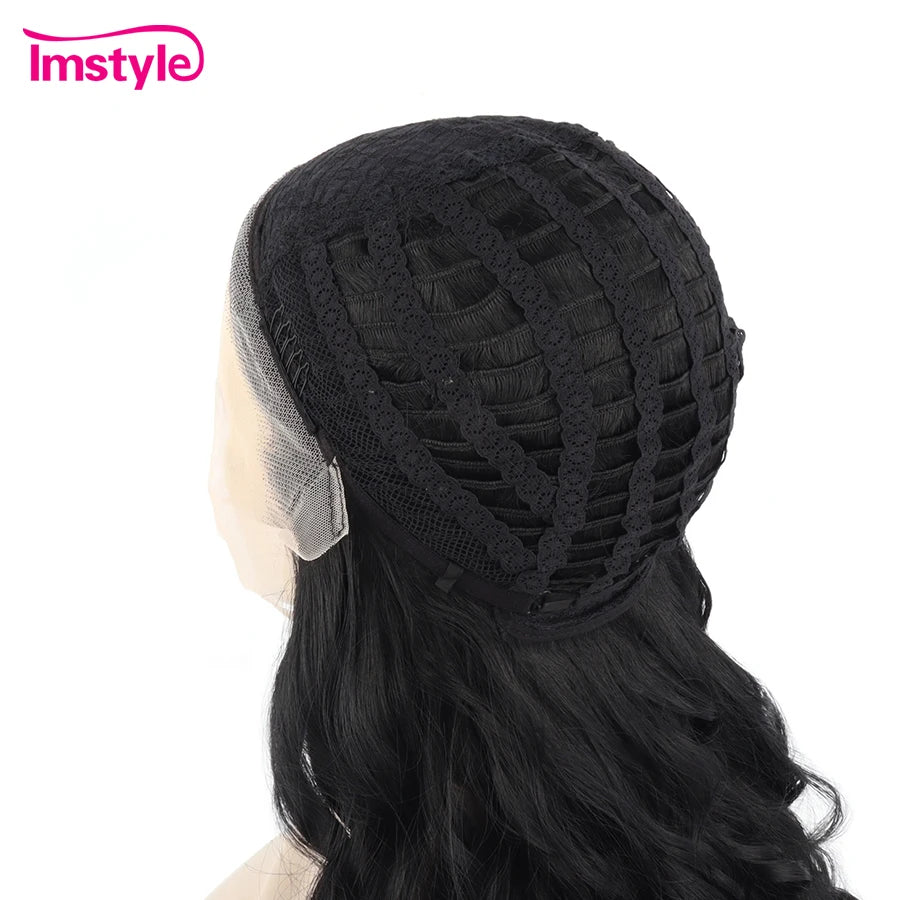 Jet Black Wigs Synthetic Lace Front Heat Resistant Fiber Natural Wavy Long