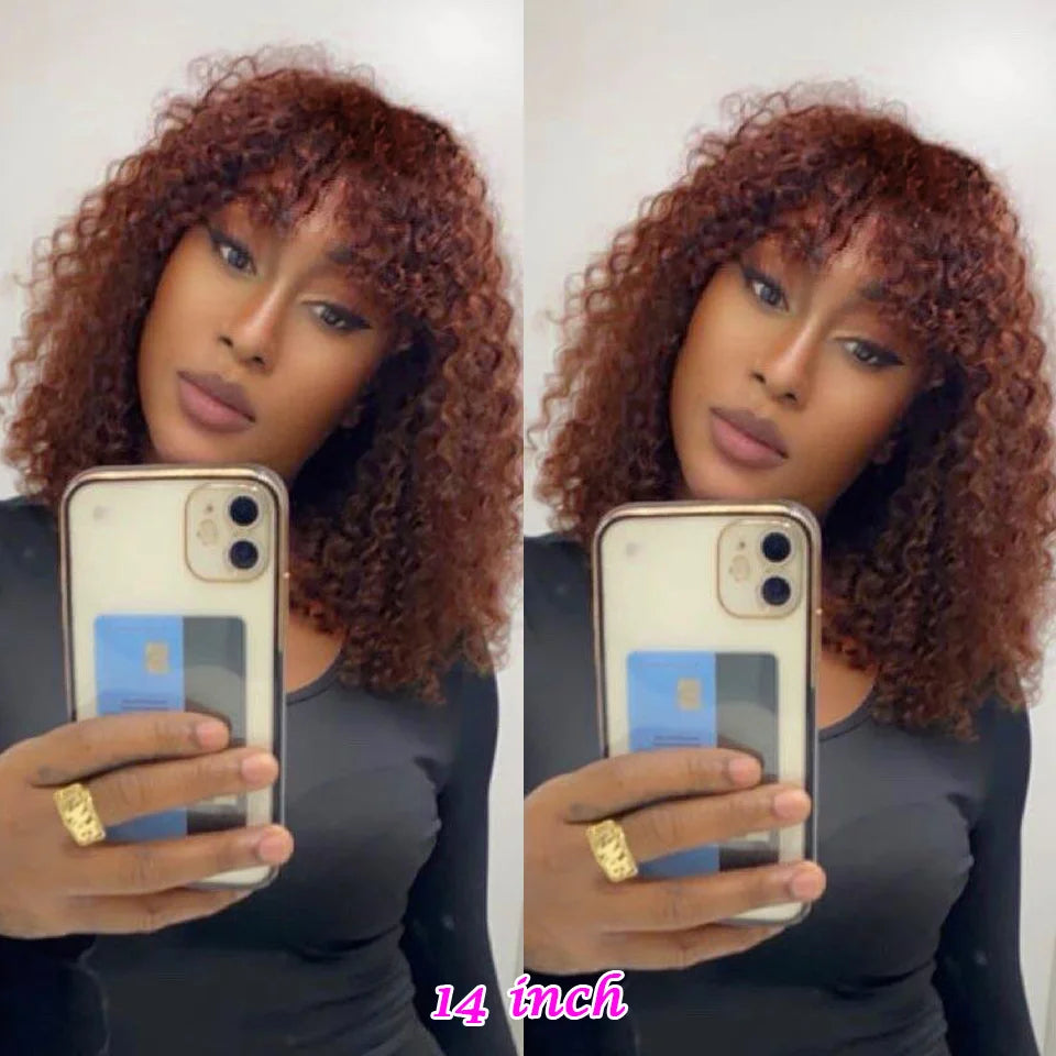 Jerry Curly Human Hair Wigs Bangs Full Machine Made Highlight Honey Blonde