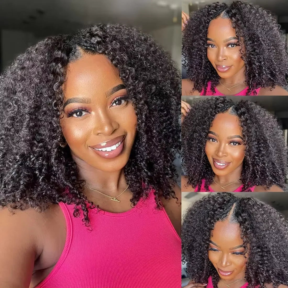 Upgraded V Part Wig Kinky Curly Install Brazilian 30Inch, 300% Density Deep