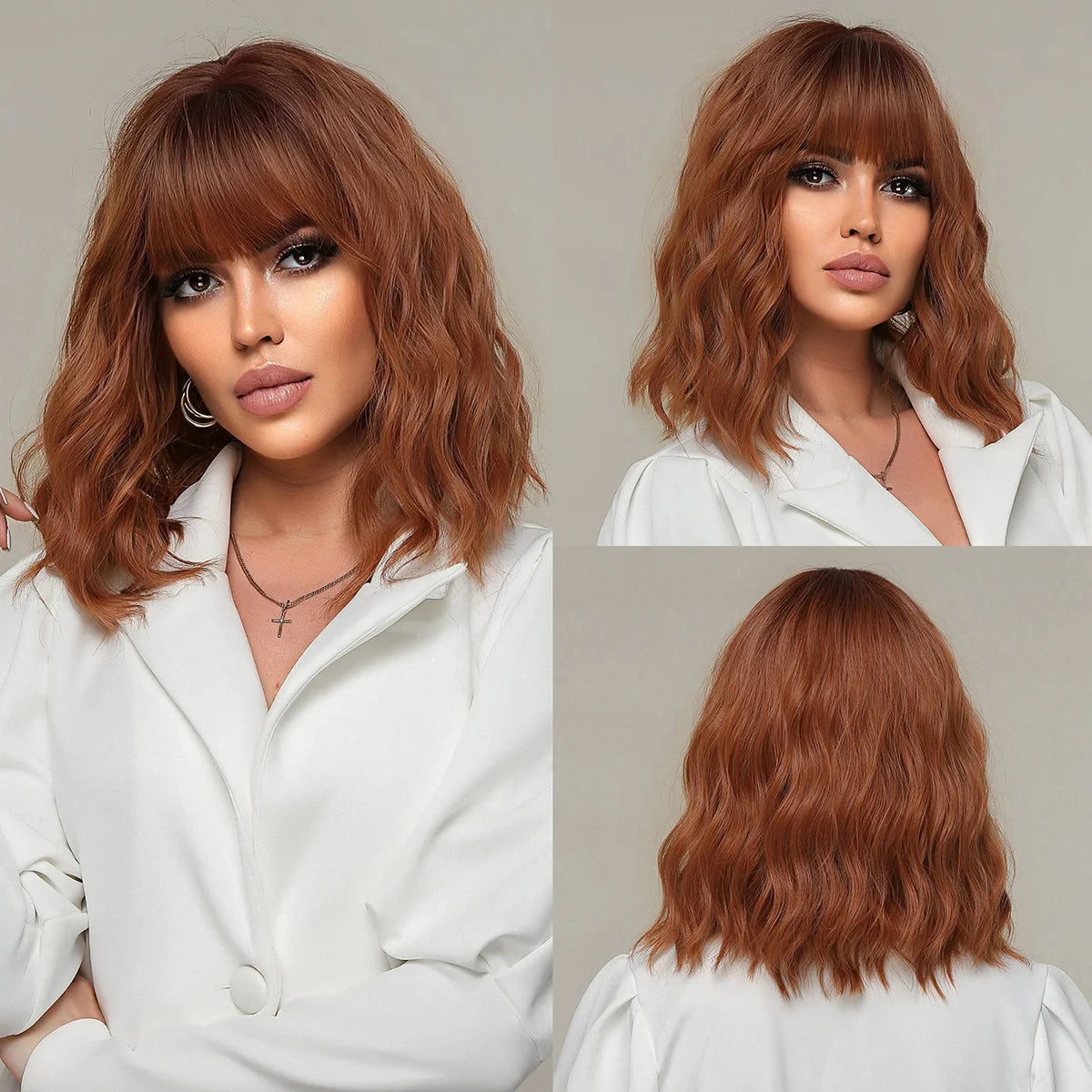 Pink BOBO Synthetic Wigs Short Natural Wave Hair Wig Party Daily High Density Heat Resistant