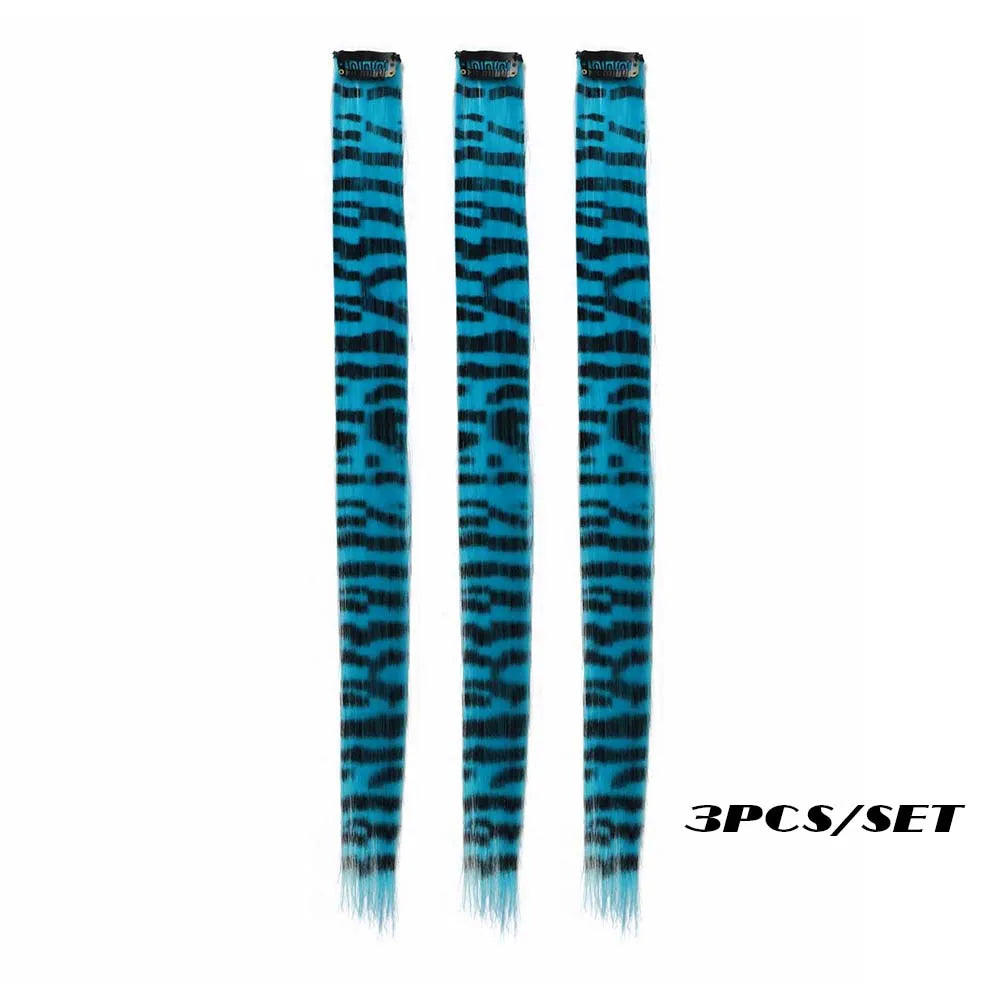 Colorful Long Straight Synthetic Clip-In Hair Extensions, 3 Pack, Party