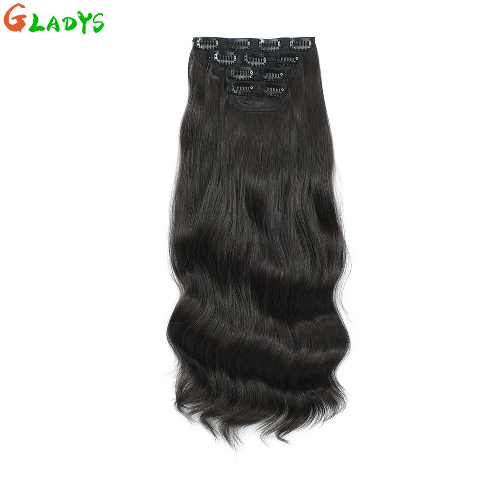 Ombre Color Clips Hair Extension Synthetic Body Wave Ins Piece