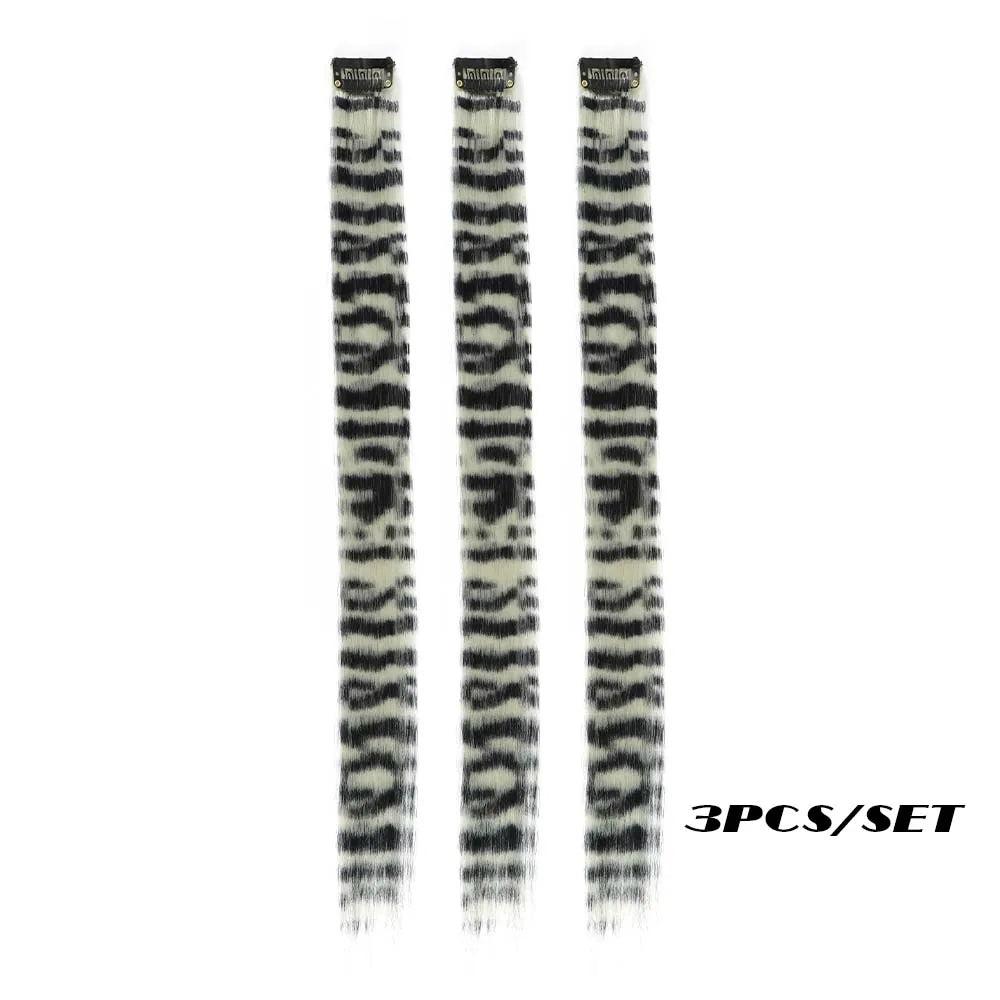 Colorful Long Straight Synthetic Clip-In Hair Extensions, 3 Pack, Party