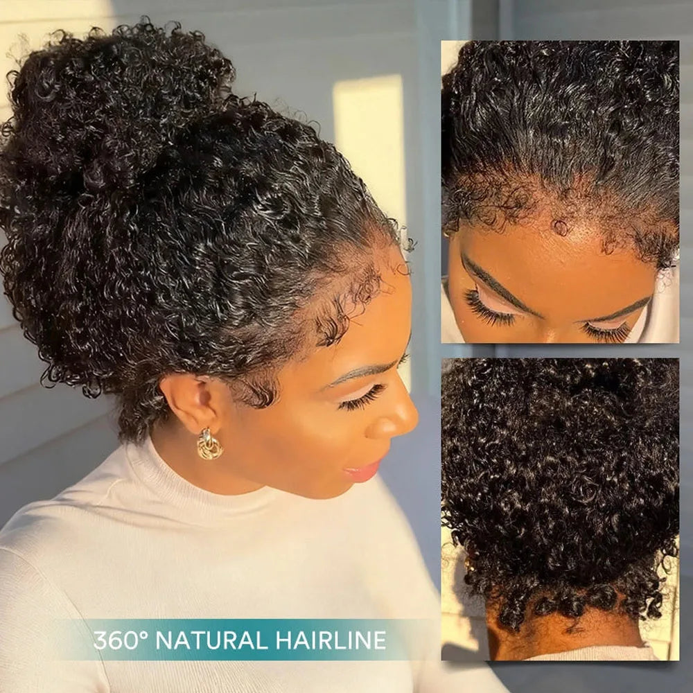 4C Kinky Edges Water Wave Invisible Strap Full Lace Front Glueless Wig