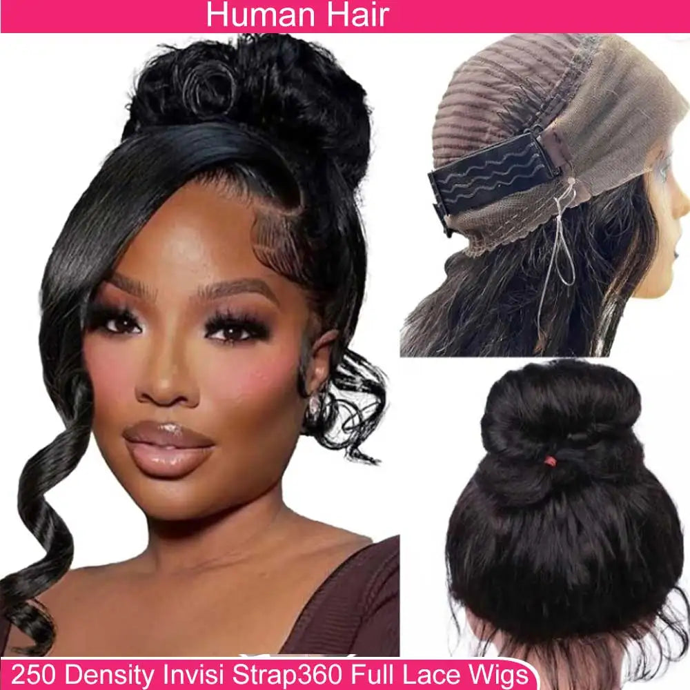 Lace Front Wigs Human Hair Drawstring Pre Plucked Hidden Strap HD Full