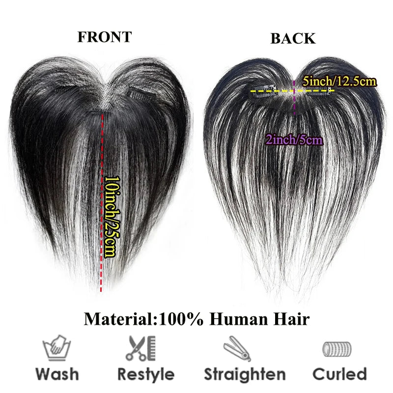 Human Hair Bangs Temple Clips in Lace Base Fringe Natural Forehead Pieces