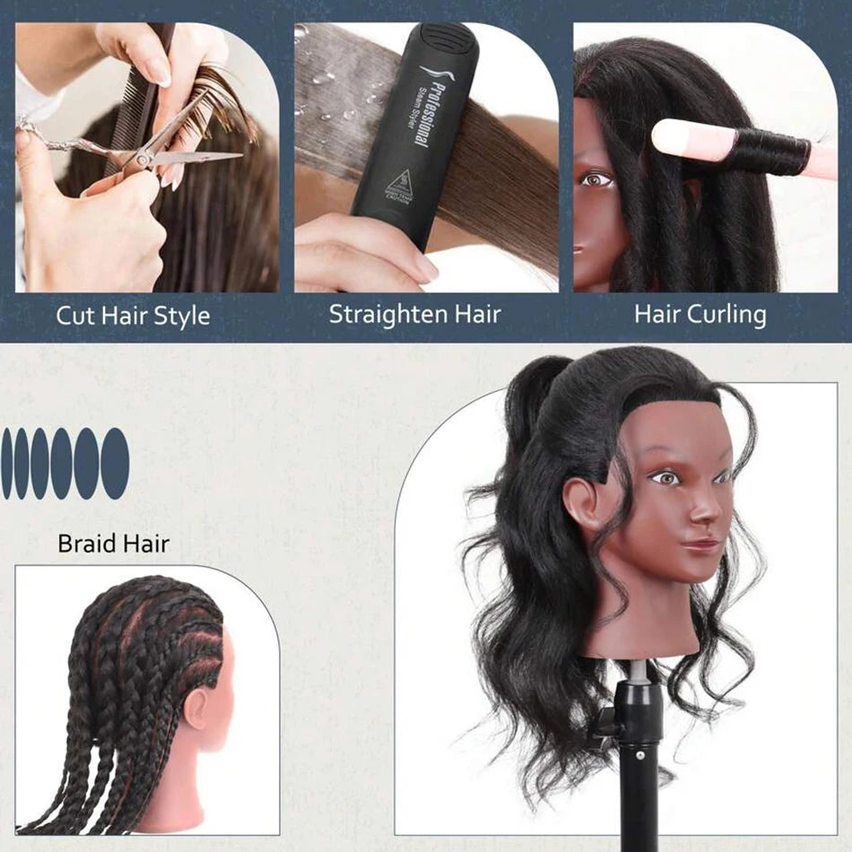 Mannequin Head Human Hair, 100% Real Cosmetology Doll Tripod Stand 18'Training Hairdresser