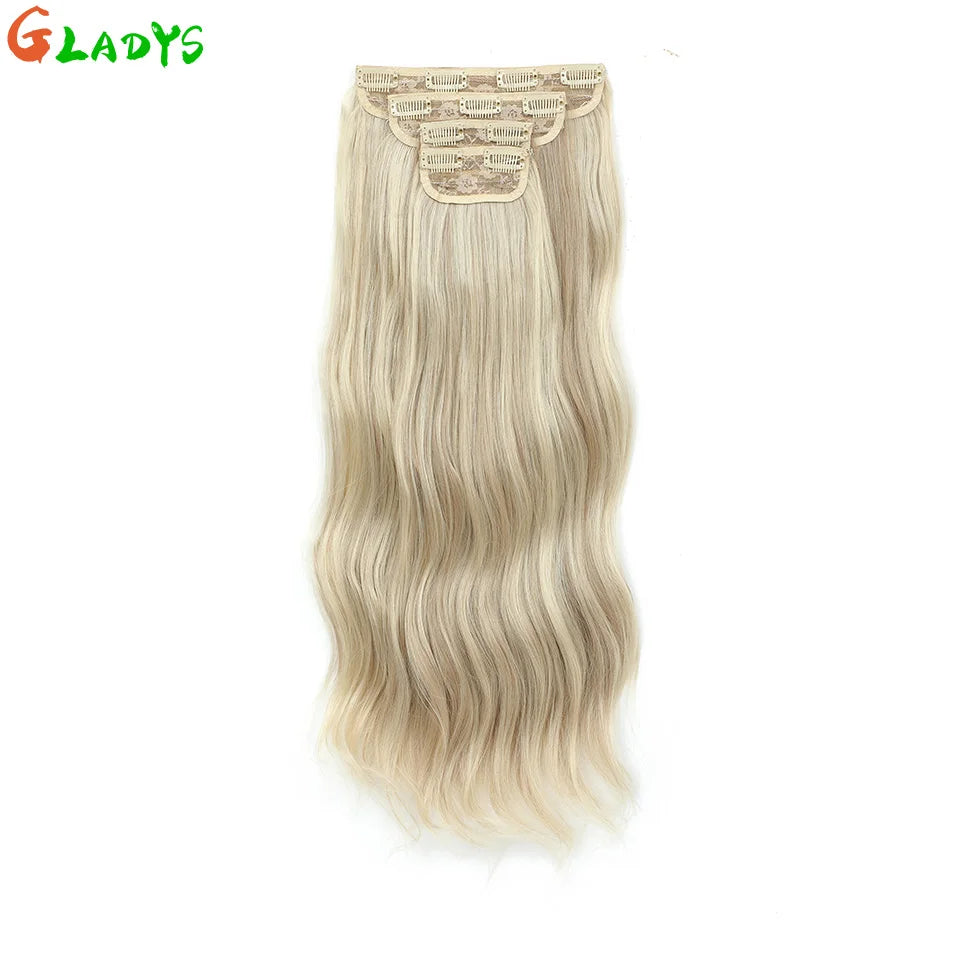 Ombre Color Clips Hair Extension Synthetic Body Wave Ins Piece