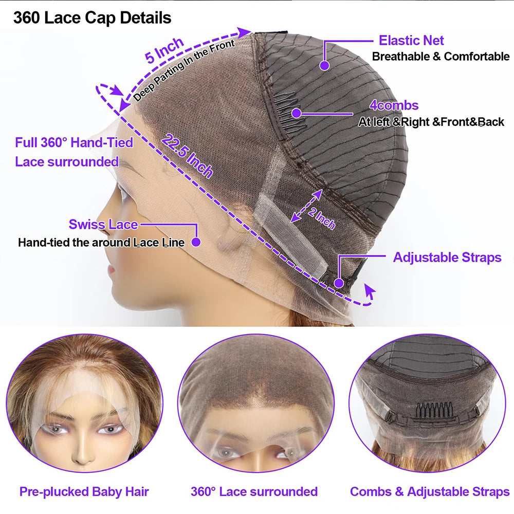 Density Highlight Lace Front Wig Human Hair P4/27 HD, 13x4 Body Wave