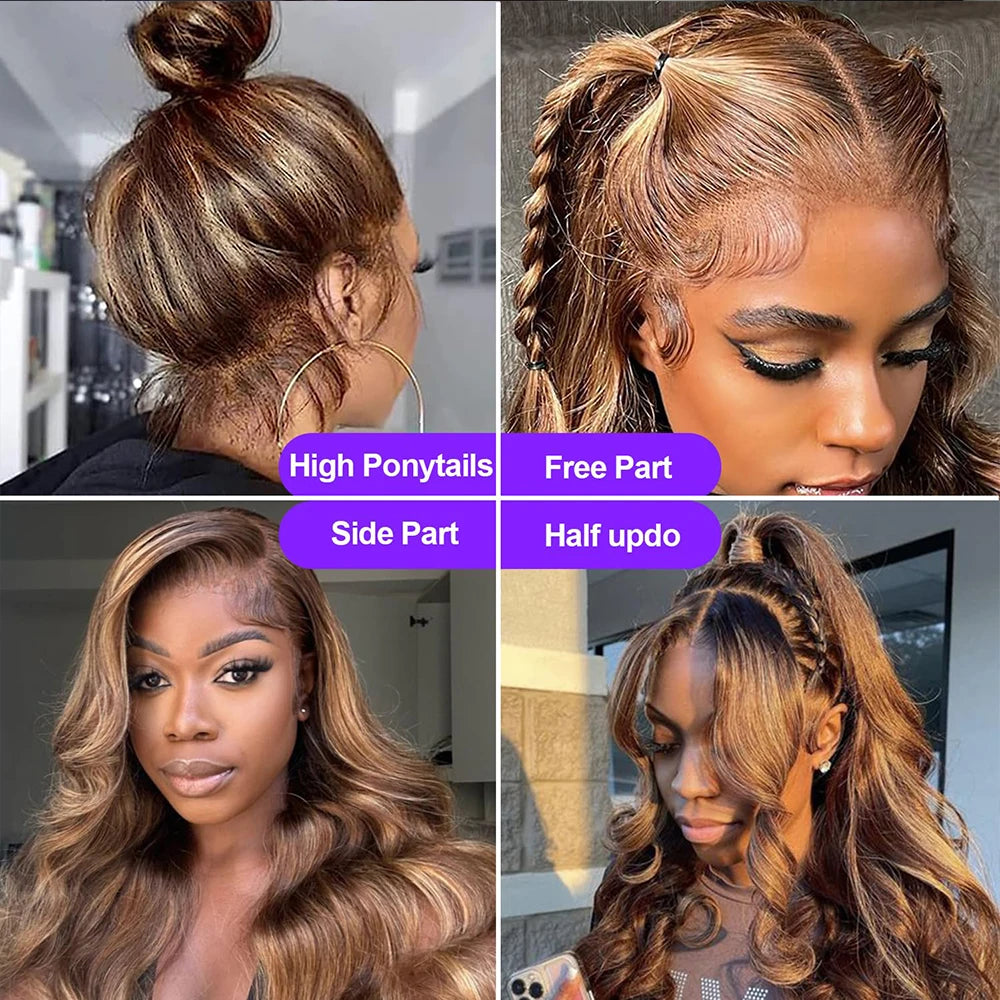 Density Highlight Lace Front Wig Human Hair P4/27 HD, 13x4 Body Wave