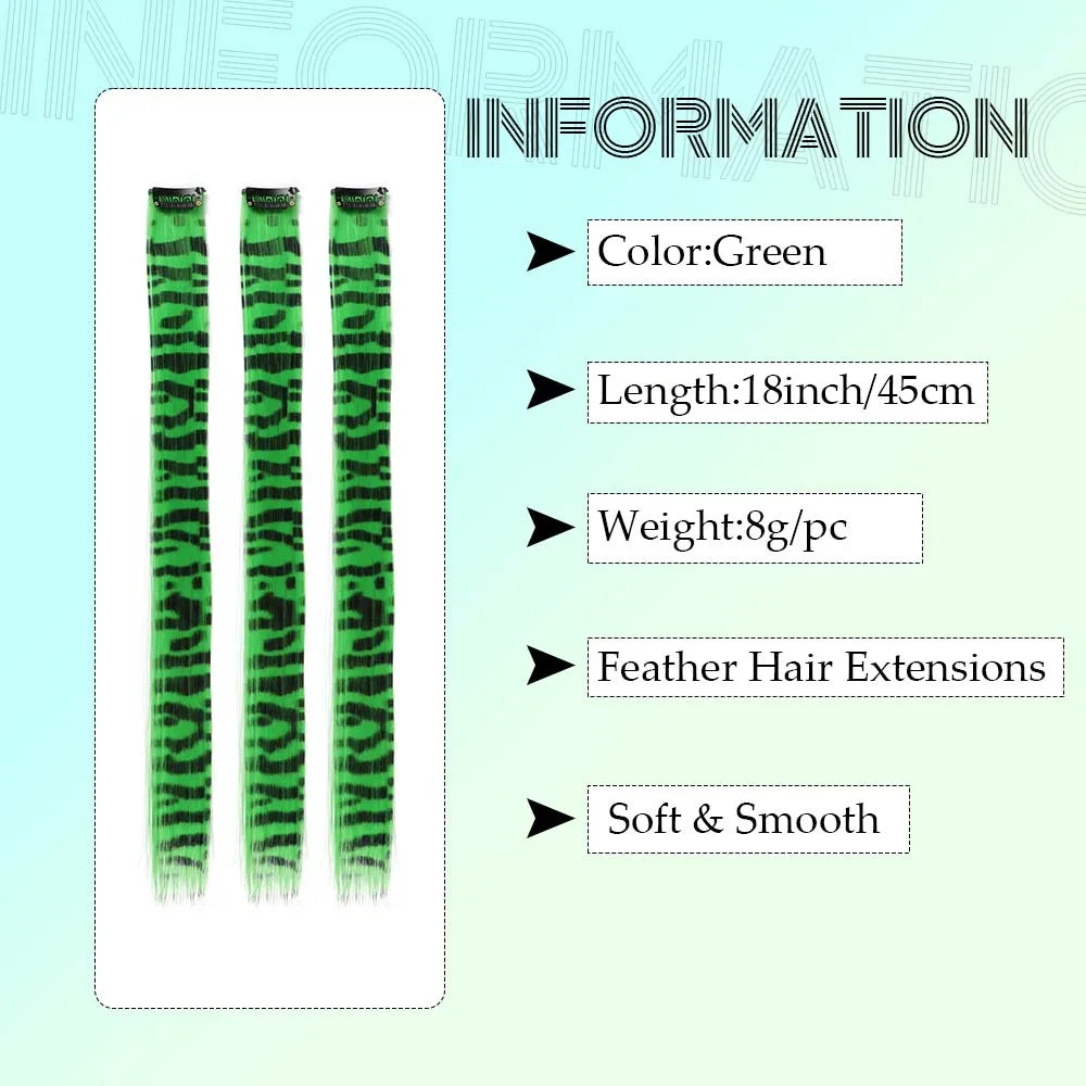 Colorful Long Straight Synthetic Clip-In Hair Extensions, 3 Pack, Party