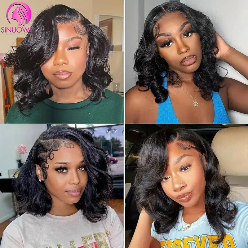 Body Wave Short Bob Wigs Human Hair, 13x4 Transparent Lace Front Brazilian