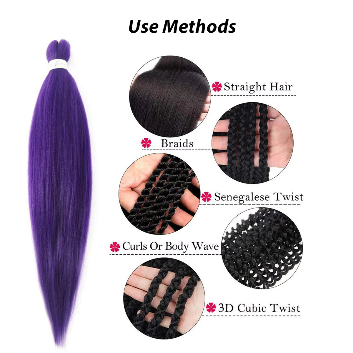 Purple Hair Extensions 26inch Long Braiding Pre Stretched Synthetic Girls Kpop