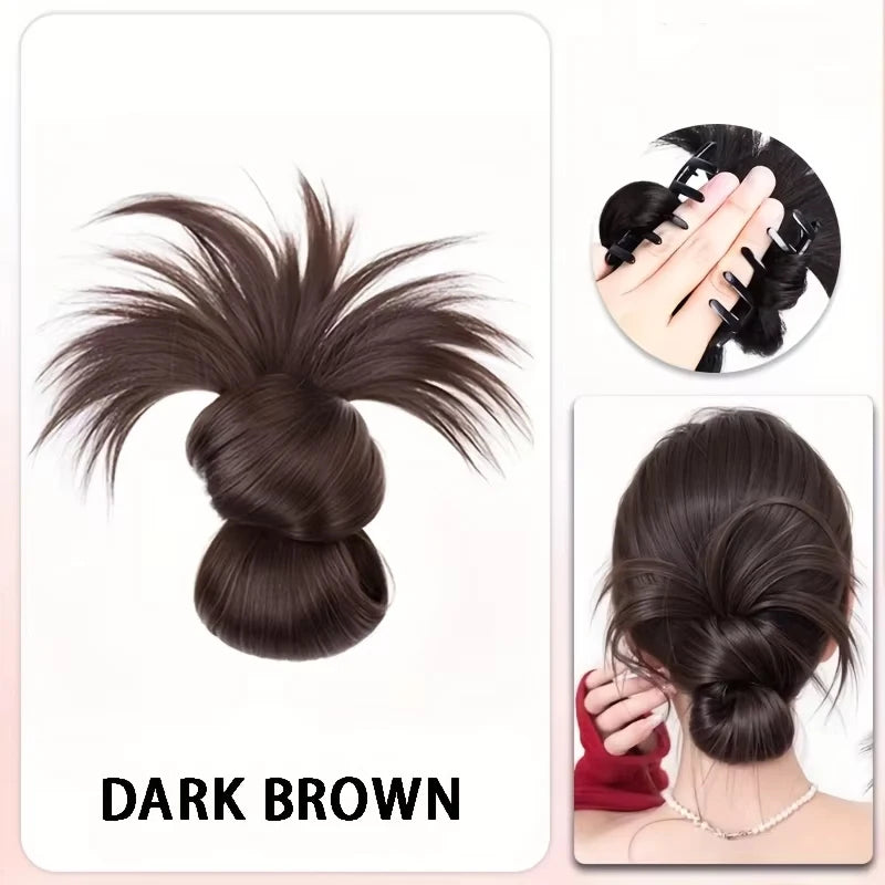 8Inch Elegant Synthetic Half-tie Hair Bun With Claw Clip Lazy Women's Chicken Feather Bun Wig Low Ponytail with Floral Accents