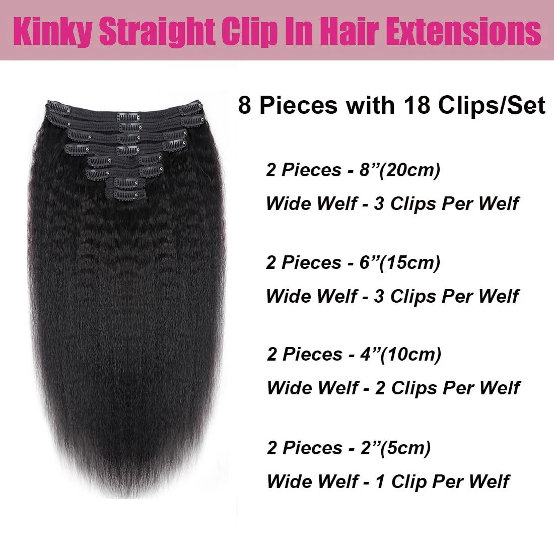Seamless Kinky Straight Clip in Hair Extensions Brazilian Virgin Human Ins