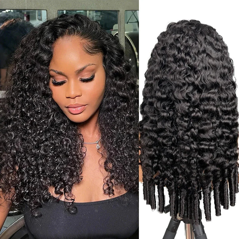 Afro Kinky Curly Human Hair Headband Wig — Glueless 3-in-1 Half Wig, 300% Density