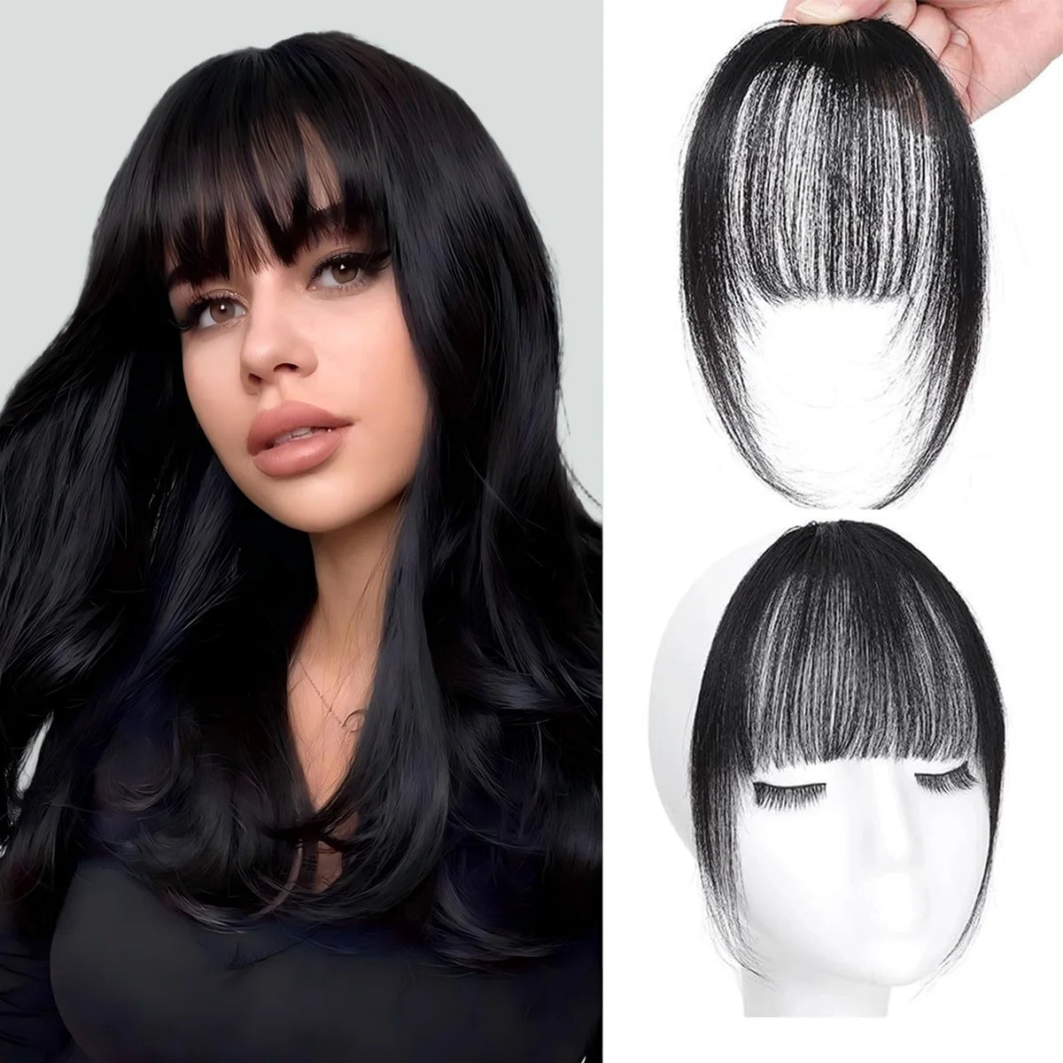 Wispy Curtain Bangs, 100% Human Hair Light French Air Temples Clip in