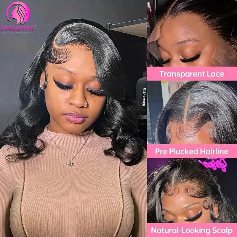 Body Wave Short Bob Wigs Human Hair, 13x4 Transparent Lace Front Brazilian