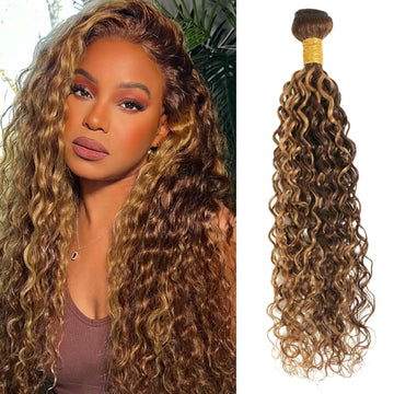 Honey Blonde Highlight Deep Wave Bundles P4/27 Ombre Single Wet Wavy Human