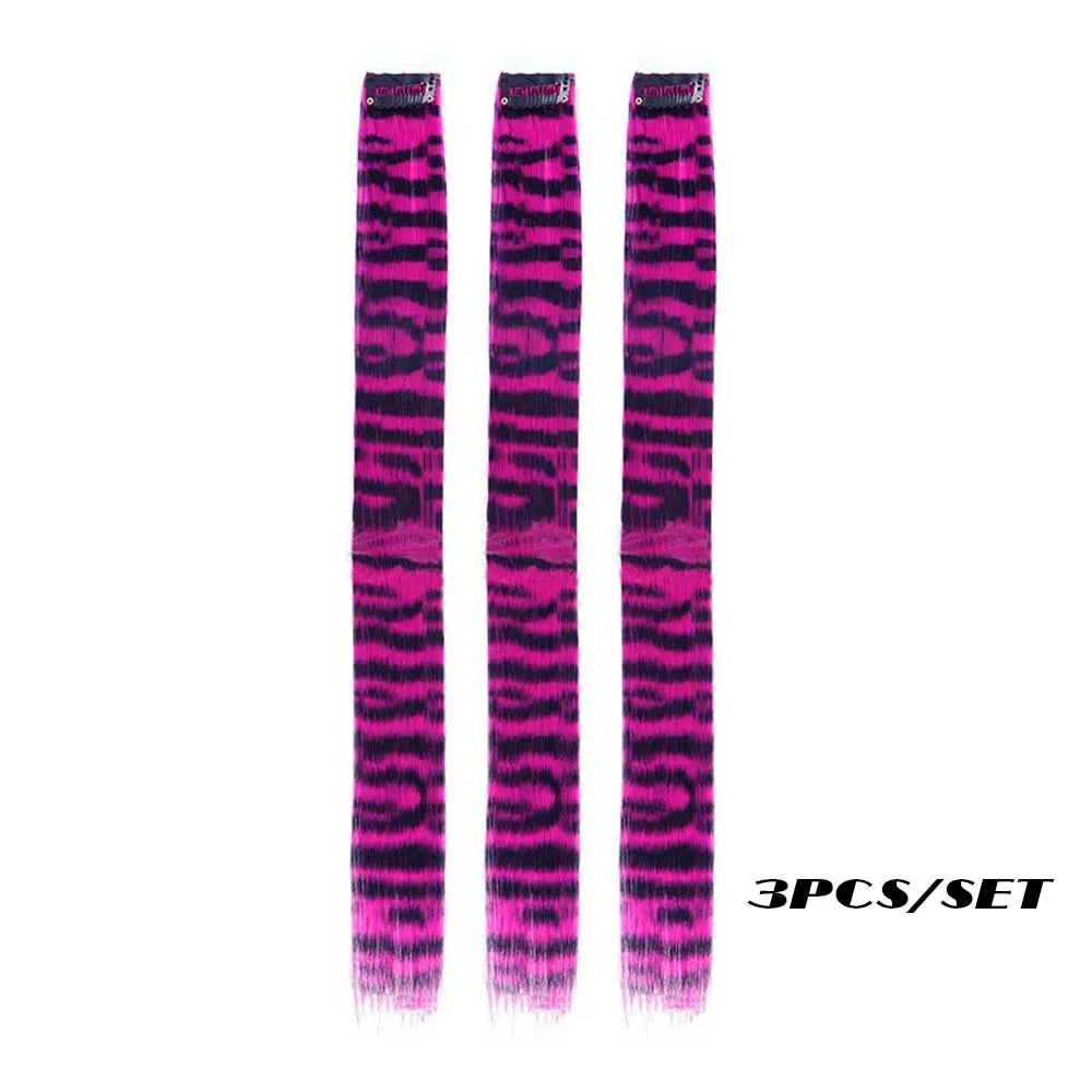 Colorful Long Straight Synthetic Clip-In Hair Extensions, 3 Pack, Party