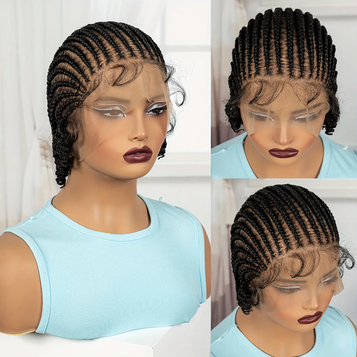 8 Inch Synthetic Short Bob Cornrow Braided Wig with Baby Hair, Knotless Box Braids