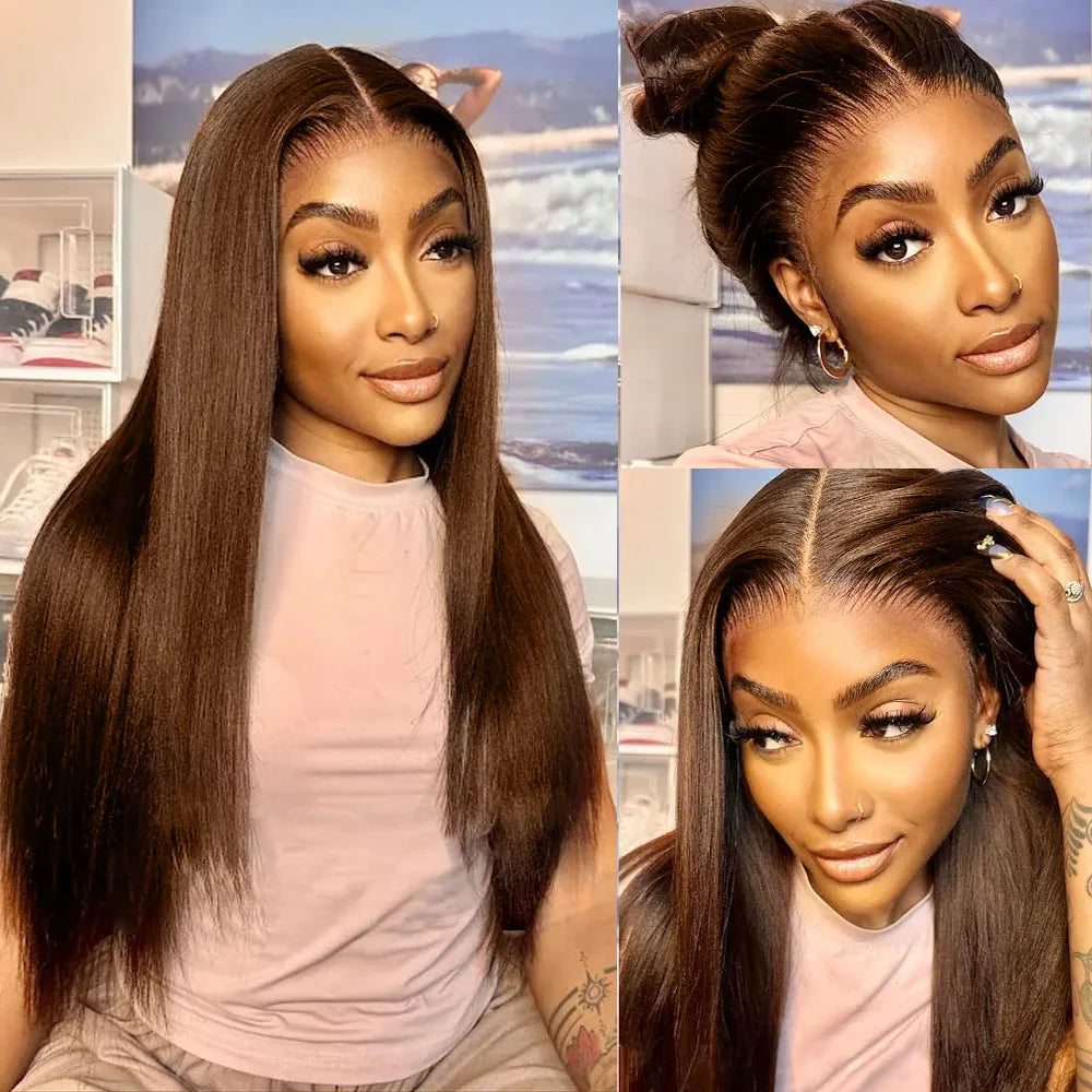 Hidden Invisible Strap Full HD Lace Glueless Wig Straight Chocolate Brown Front