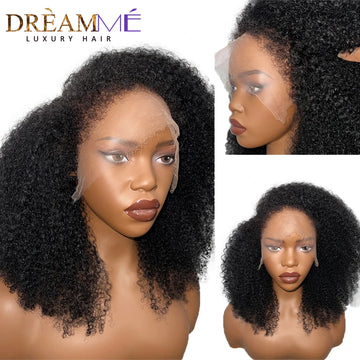 Afro Kinky Curly Wig With 4c Kinky Edges 250 Density 13x4 Lace Front Human Hair Wig Short Curly Human Hair Wigs Pre-Plucked