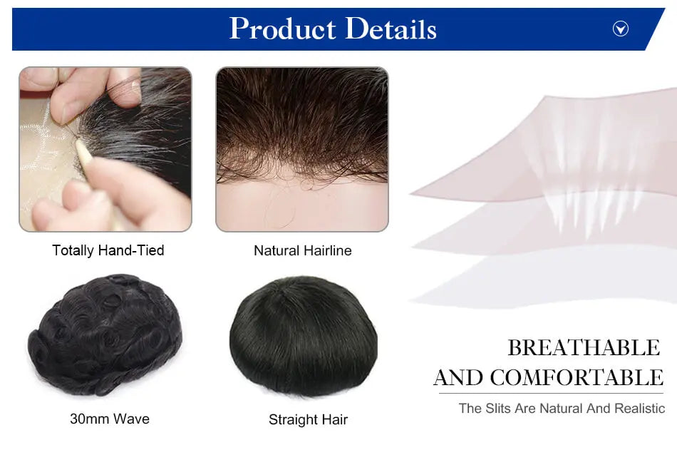 Toupee Diamond Lace Base Injected PU Around Wig Natural Human Hair Prosthesis