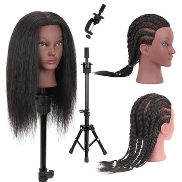 Mannequin Head Human Hair, 100% Real Cosmetology Doll Tripod Stand 18'Training Hairdresser