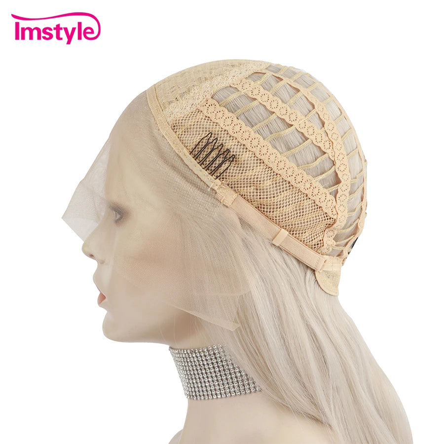 Grey Wig Long Synthetic Lace Front Straight Hair Heat Resistant Fiber Cosplay