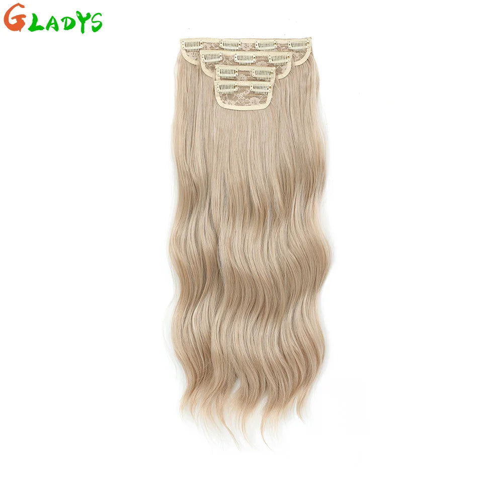 Ombre Color Clips Hair Extension Synthetic Body Wave Ins Piece