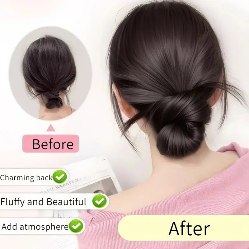 8Inch Elegant Synthetic Half-tie Hair Bun With Claw Clip Lazy Women's Chicken Feather Bun Wig Low Ponytail with Floral Accents