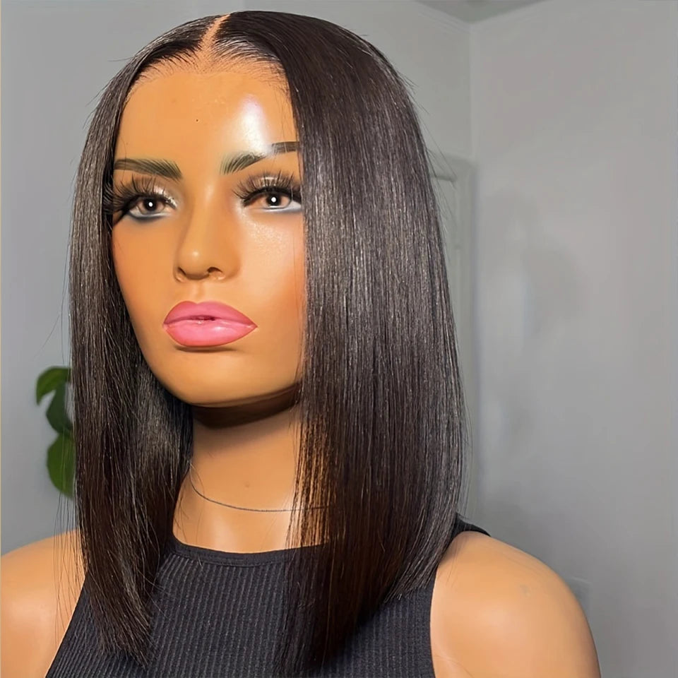 Short Cut Colored Pink Bob T Part Lace Wigs Human Hair 180D