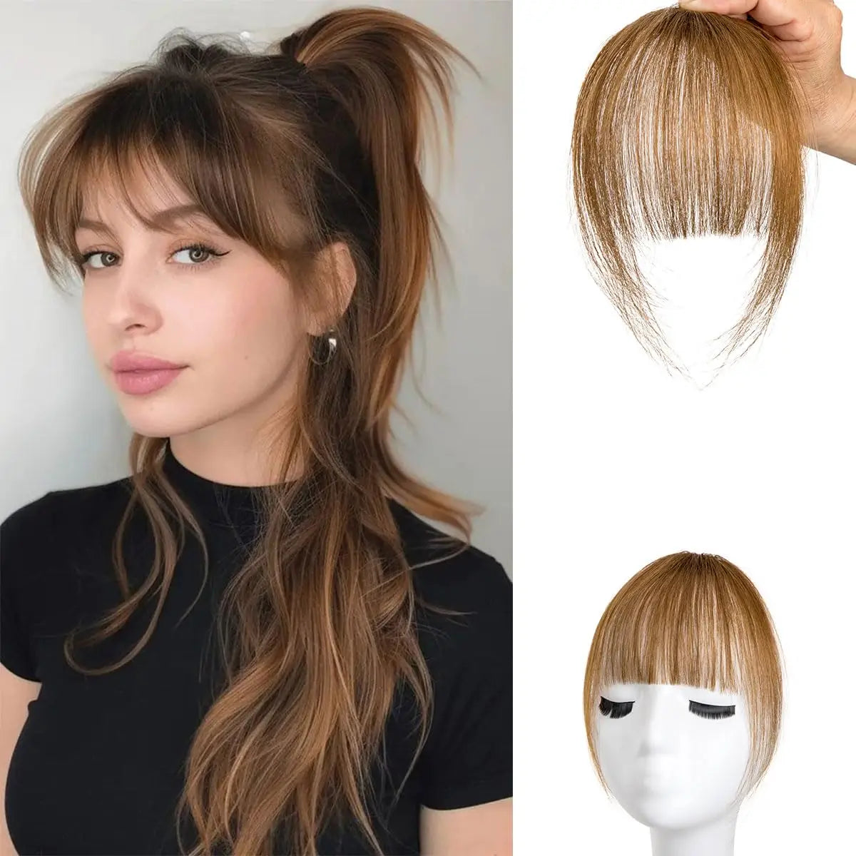 Wispy Curtain Bangs, 100% Human Hair Light French Air Temples Clip in